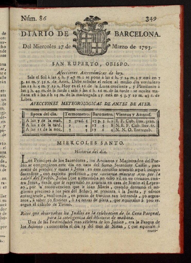 Miniatura de Diario de Barcelona del 27 de marzo de 1793, nº 86