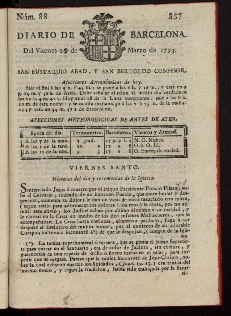 Miniatura de Diario de Barcelona del 29 de marzo de 1793, nº 88