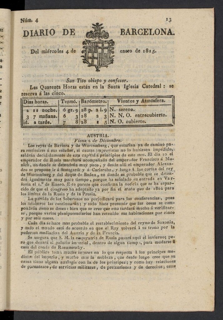 Miniatura de Diario de Barcelona del 4 de enero de 1815, nº 4