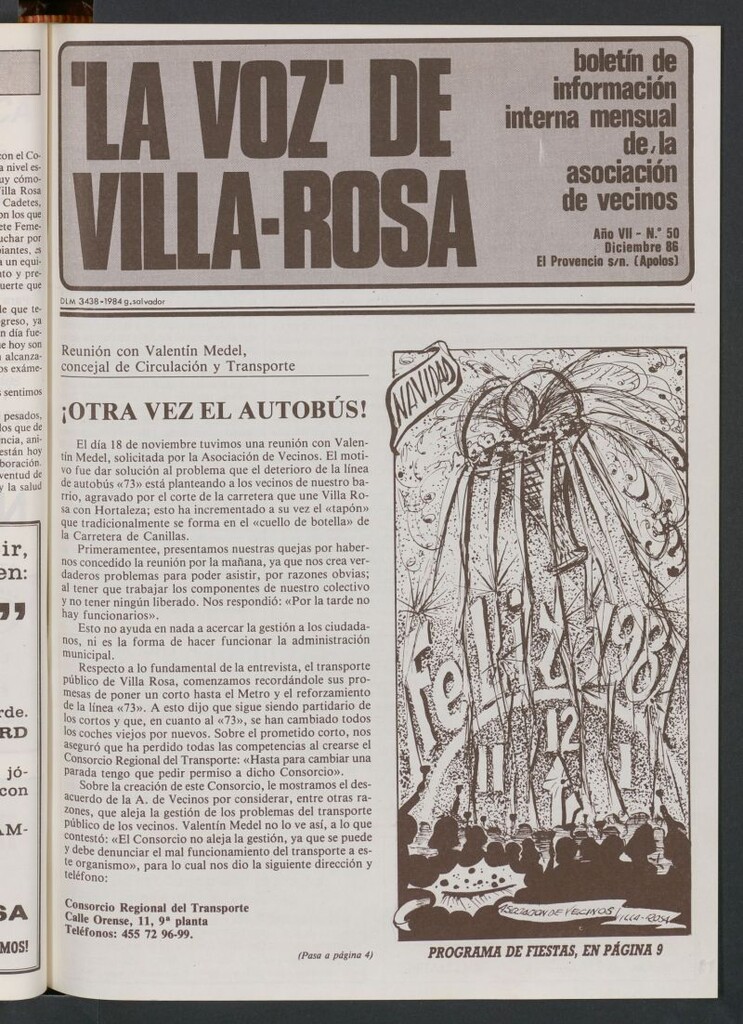 Miniatura de La Voz de Villa-Rosa: boletín informativo mensual de la asociación de vecinos, nº 50 de diciembre de 1986
