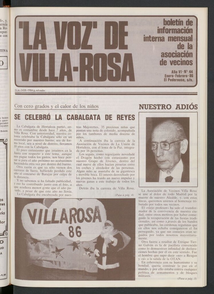 Miniatura de La Voz de Villa-Rosa: boletín informativo mensual de la asociación de vecinos, nº 44 de enero-febrero de 1986