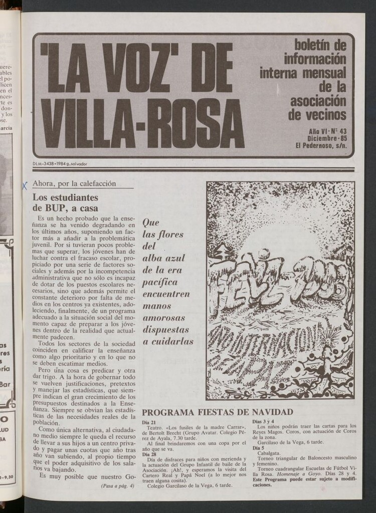 Miniatura de La Voz de Villa-Rosa: boletín informativo mensual de la asociación de vecinos, nº 43 de diciembre de 1985