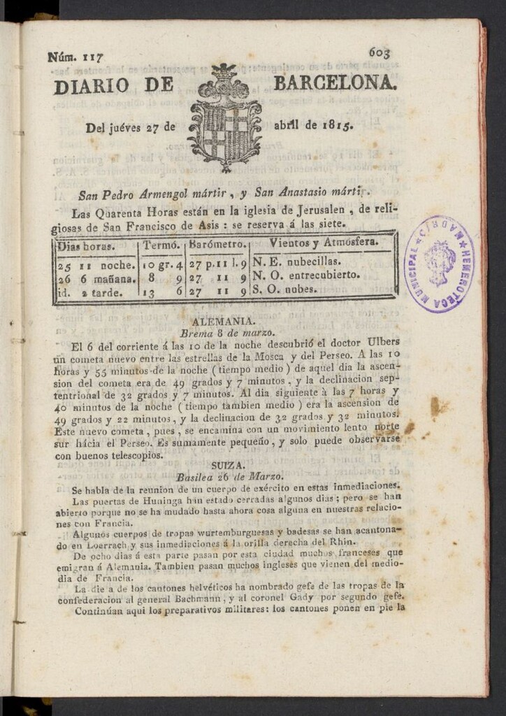 Miniatura de Diario de Barcelona del 27 de abril de 1815, nº 117