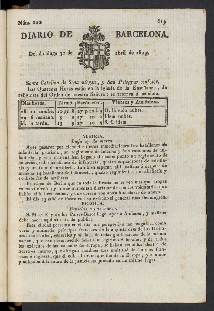 Miniatura de Diario de Barcelona del 30 de abril de 1815, nº 120