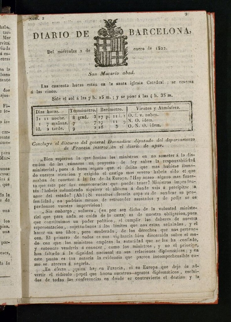 Miniatura de Diario de Barcelona del 2 de enero de 1822