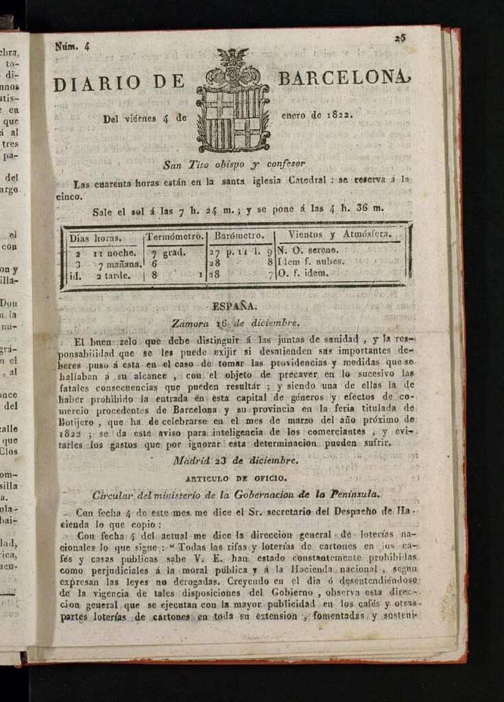 Miniatura de Diario de Barcelona del 4 de enero de 1822