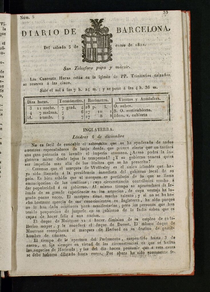 Miniatura de Diario de Barcelona del 5 de enero de 1822