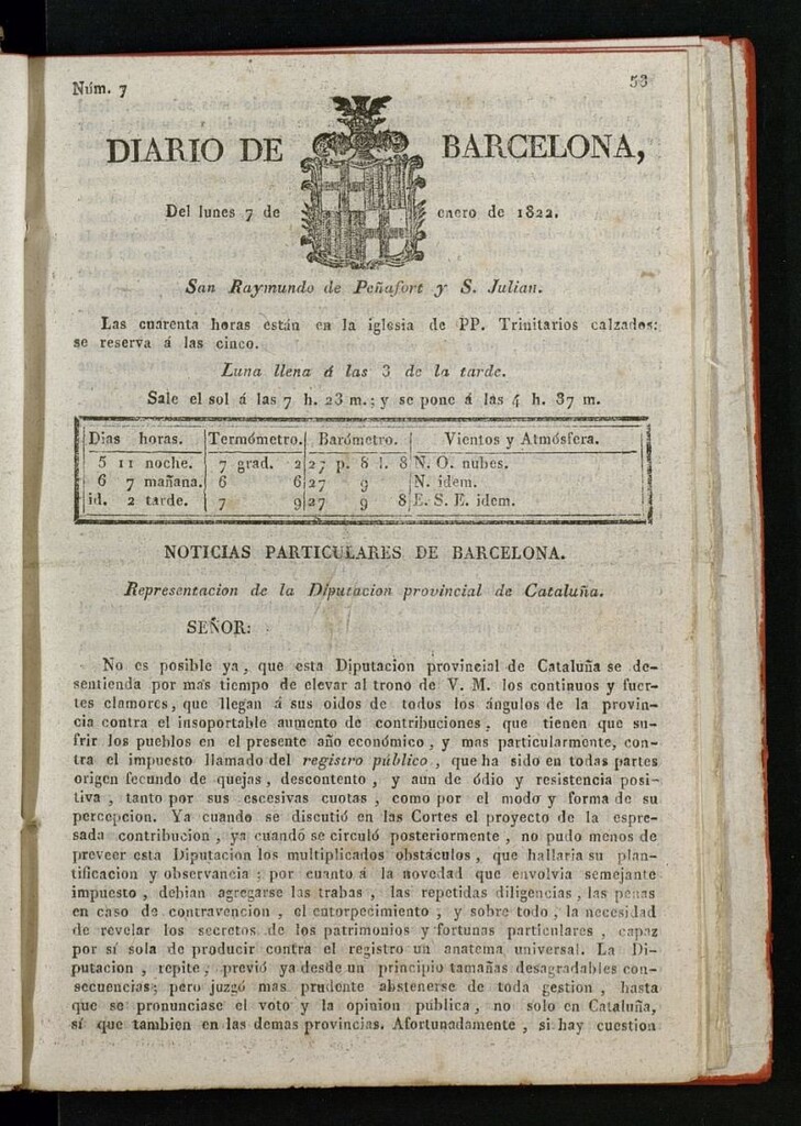 Miniatura de Diario de Barcelona del 7 de enero de 1822