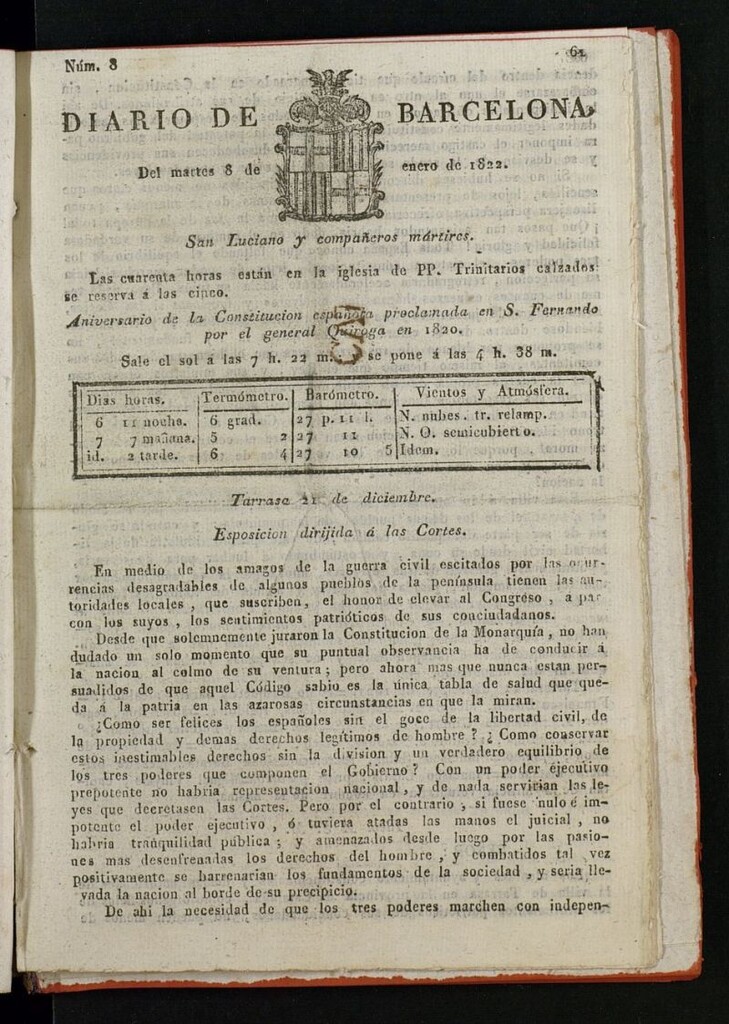 Miniatura de Diario de Barcelona del 8 de enero de 1822