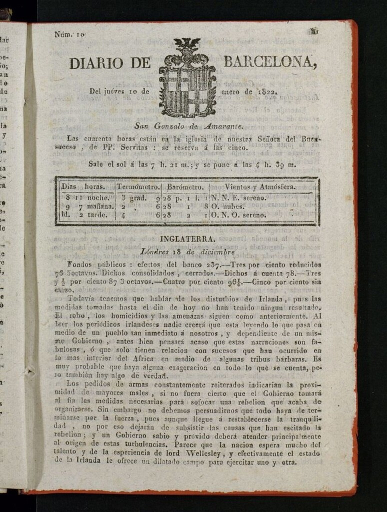 Miniatura de Diario de Barcelona del 10 de enero de 1822