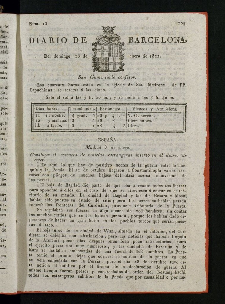 Miniatura de Diario de Barcelona del 13 de enero de 1822