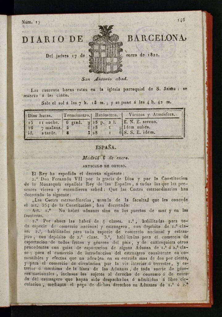 Miniatura de Diario de Barcelona del 17 de enero de 1822
