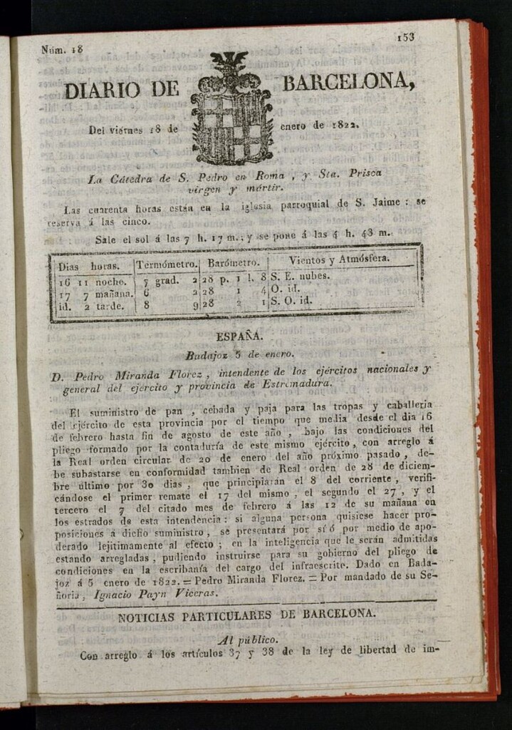Miniatura de Diario de Barcelona del 18 de enero de 1822