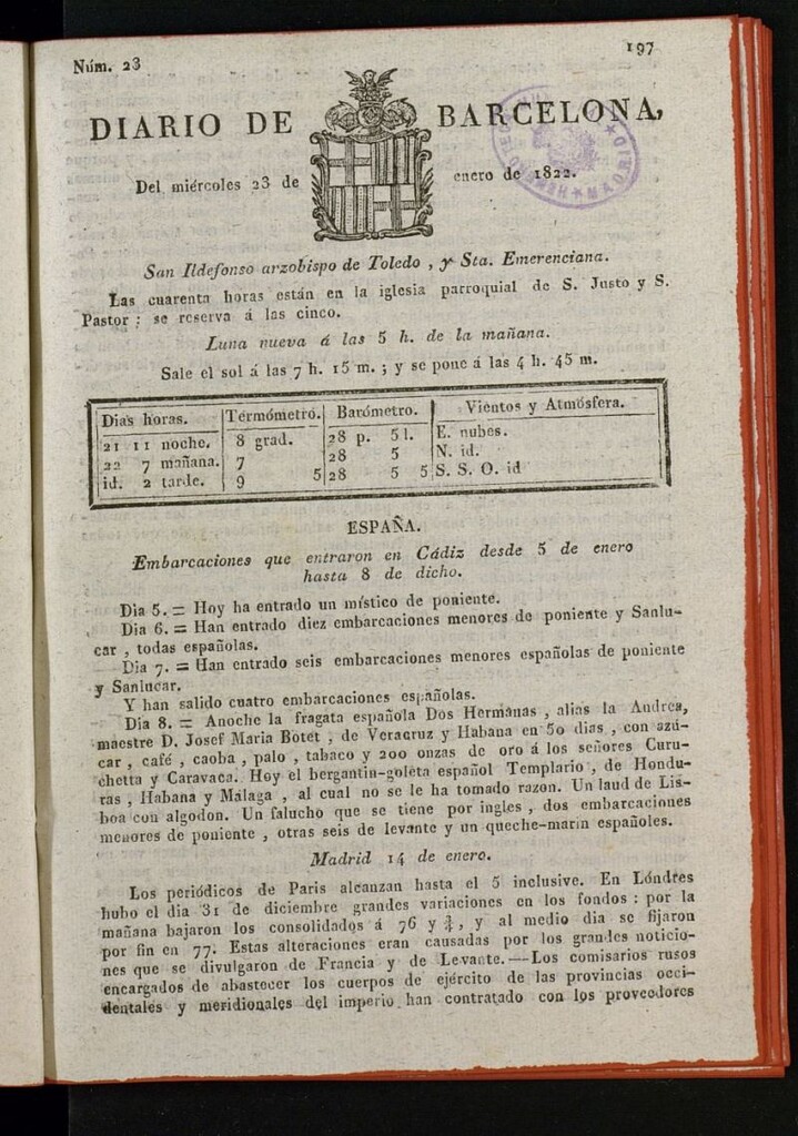 Miniatura de Diario de Barcelona del 23 de enero de 1822