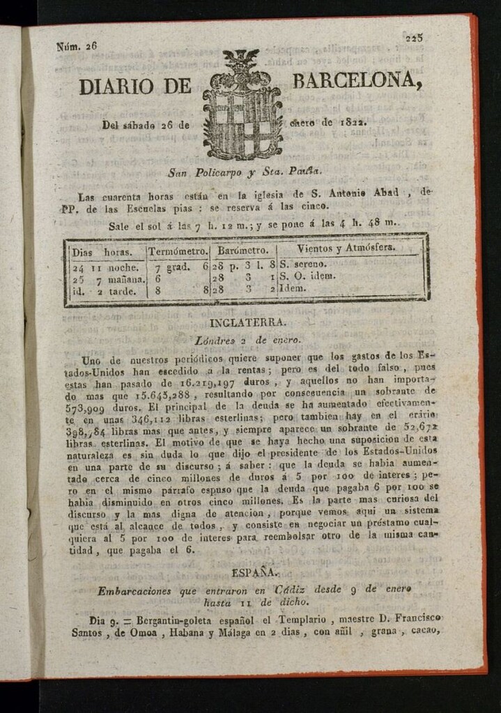 Miniatura de Diario de Barcelona del 26 de enero de 1822