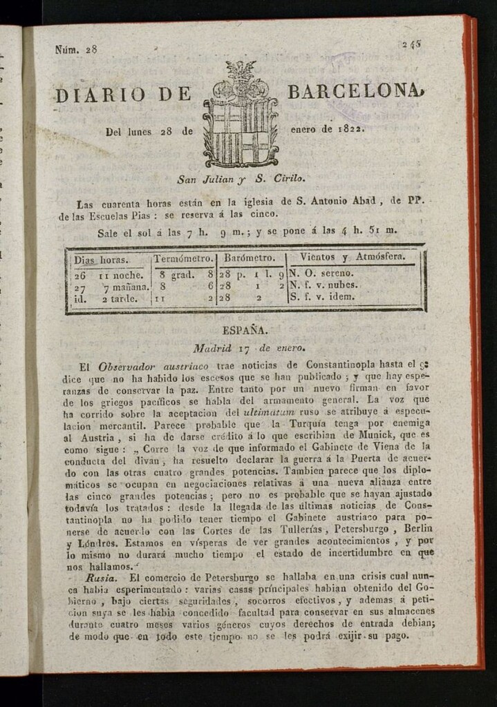 Miniatura de Diario de Barcelona del 28 de enero de 1822