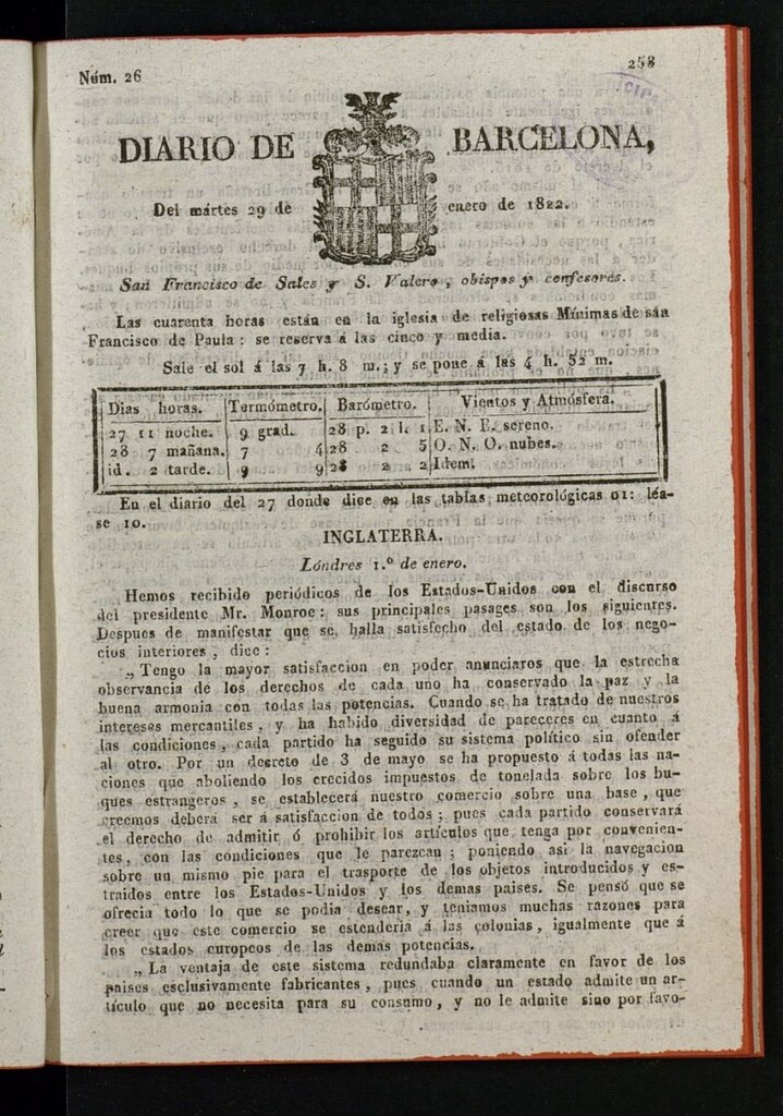 Miniatura de Diario de Barcelona del 29 de enero de 1822