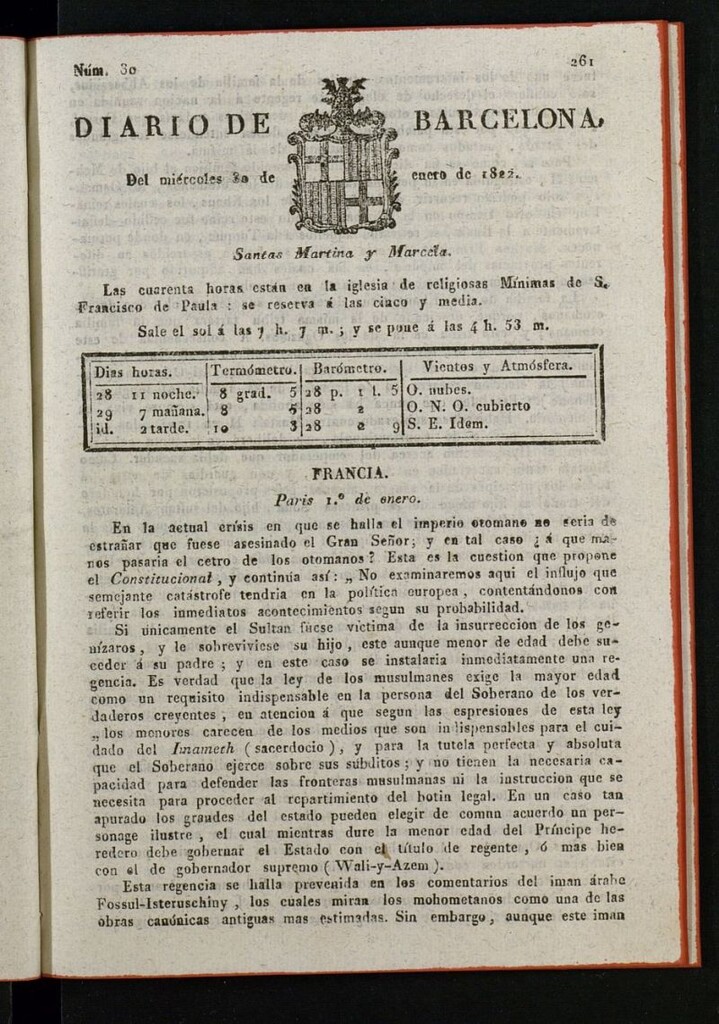 Miniatura de Diario de Barcelona del 30 de enero de 1822