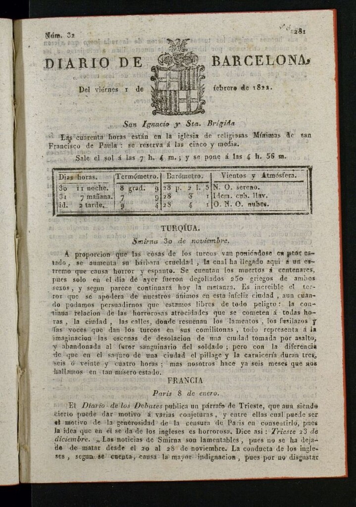 Miniatura de Diario de Barcelona del 1 de febrero de 1822