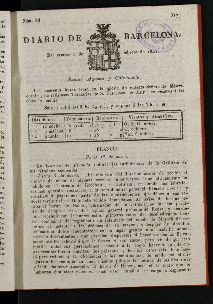 Miniatura de Diario de Barcelona del 5 de febrero de 1822