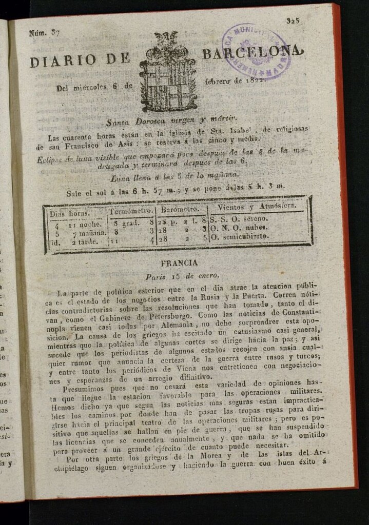 Miniatura de Diario de Barcelona del 6 de febrero de 1822