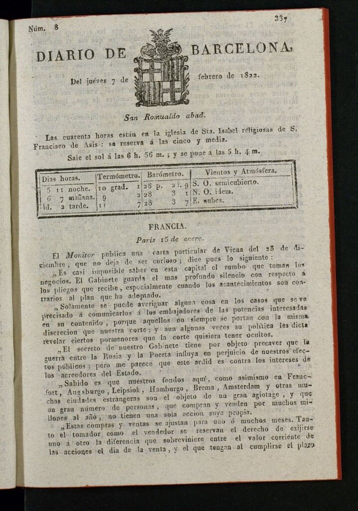 Miniatura de Diario de Barcelona del 7 de febrero de 1822