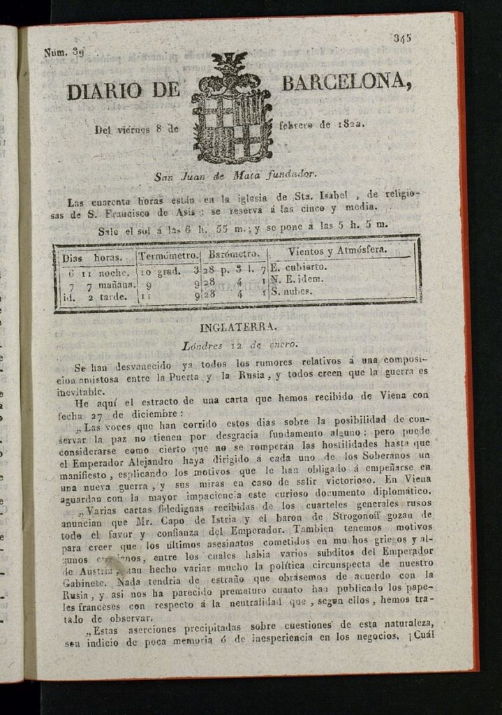 Miniatura de Diario de Barcelona del 8 de febrero de 1822