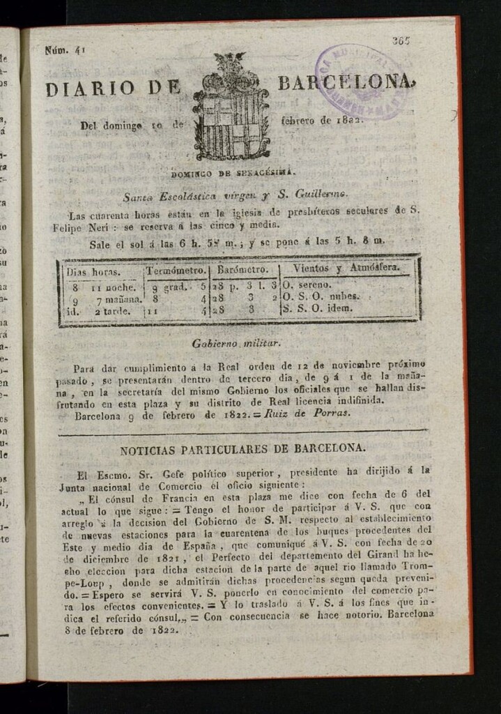 Miniatura de Diario de Barcelona del 10 de febrero de 1822
