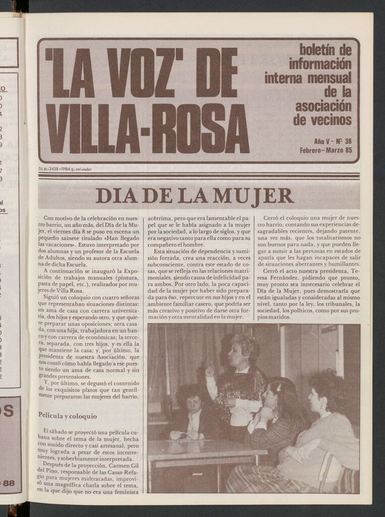 Miniatura de La Voz de Villa-Rosa: boletín informativo mensual de la asociación de vecinos, nº 38 de febrero-marzo de 1985