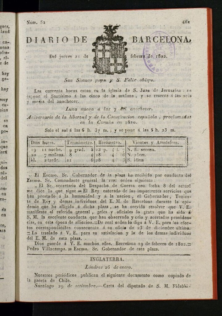Miniatura de Diario de Barcelona del 21 de febrero de 1822