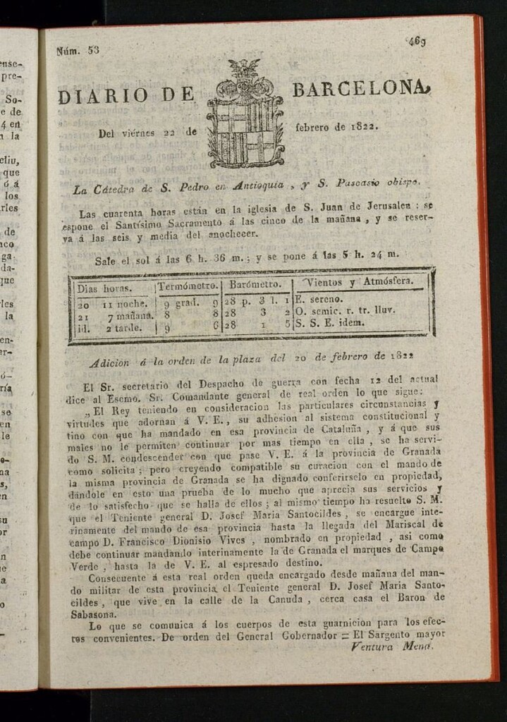 Miniatura de Diario de Barcelona del 22 de febrero de 1822