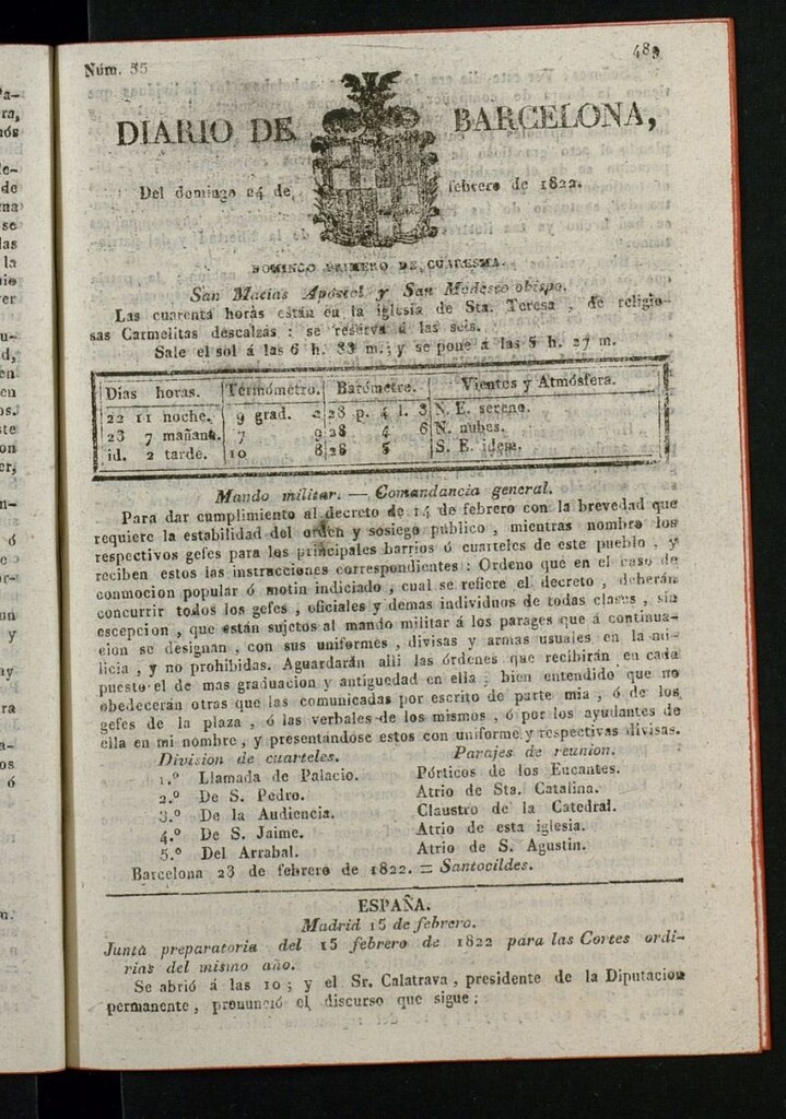 Miniatura de Diario de Barcelona del 24 de febrero de 1822