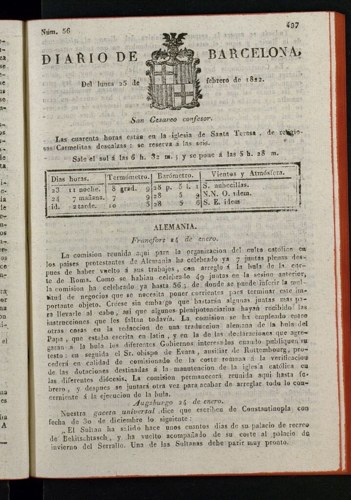 Miniatura de Diario de Barcelona del 25 de febrero de 1822