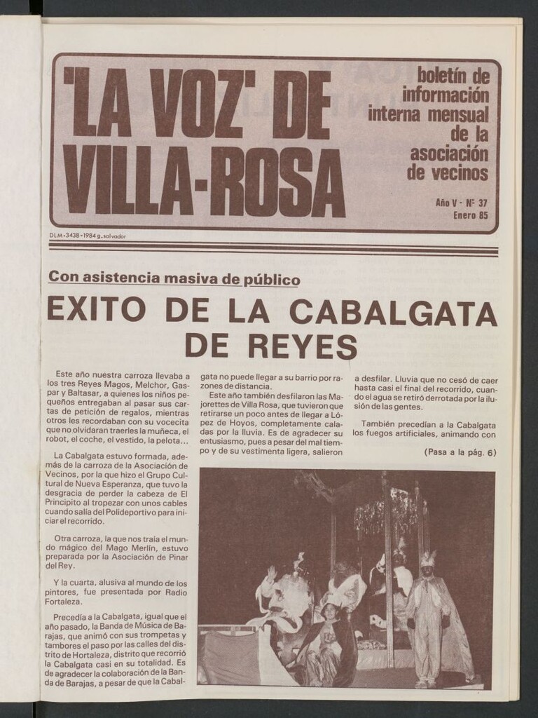 Miniatura de La Voz de Villa-Rosa: boletín informativo mensual de la asociación de vecinos, nº 37 de enero de 1985