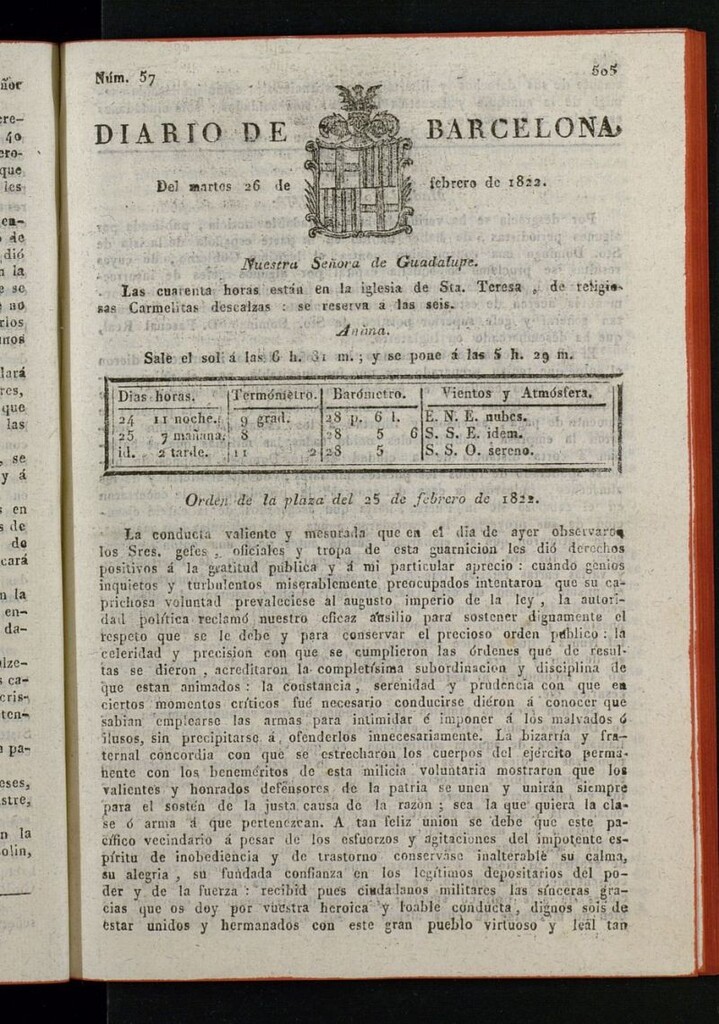 Miniatura de Diario de Barcelona del 26 de febrero de 1822