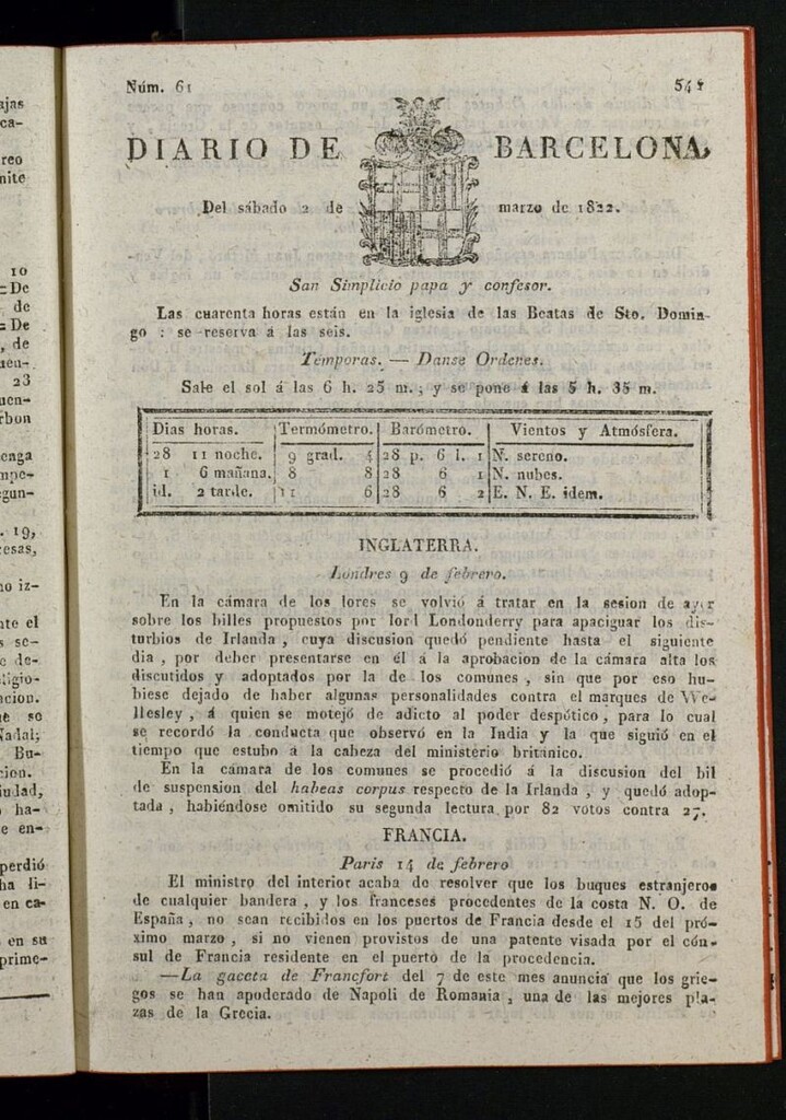 Miniatura de Diario de Barcelona del 2 de marzo de 1822
