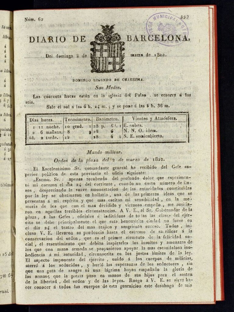 Miniatura de Diario de Barcelona del 3 de marzo de 1822