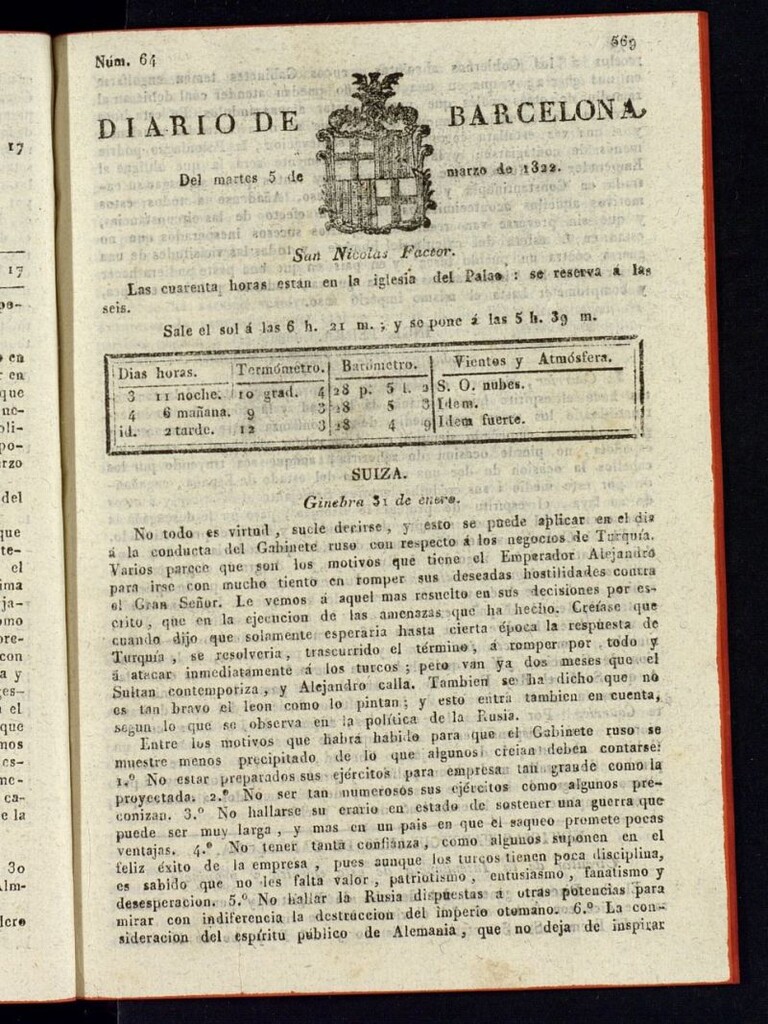 Miniatura de Diario de Barcelona del 5 de marzo de 1822