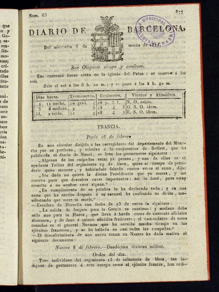 Miniatura de Diario de Barcelona del 6 de marzo de 1822
