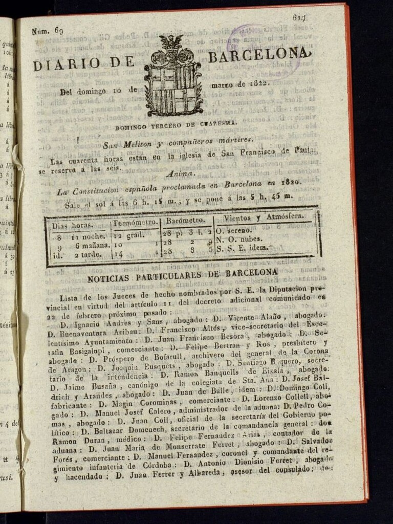 Miniatura de Diario de Barcelona del 10 de marzo de 1822