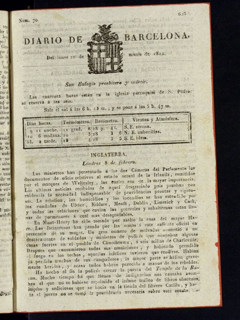 Miniatura de Diario de Barcelona del 11 de marzo de 1822