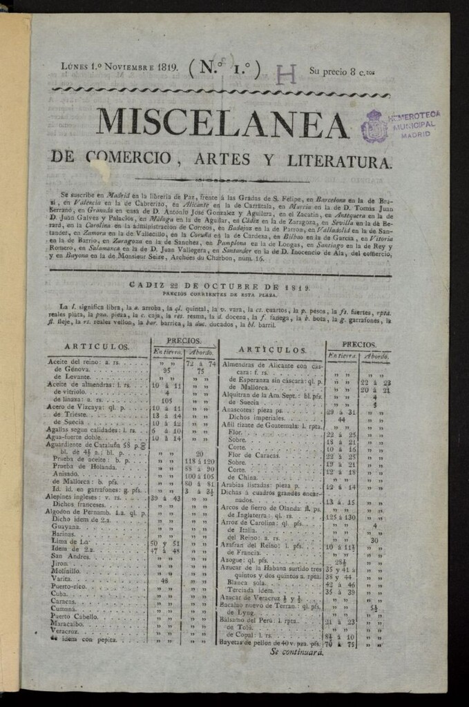 Miniatura de Miscelanea de Comercio, Artes y Literatura