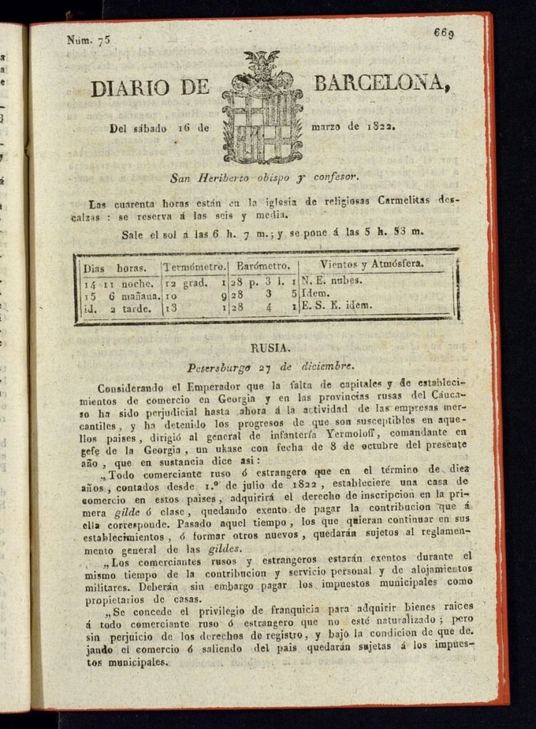 Miniatura de Diario de Barcelona del 16 de marzo de 1822