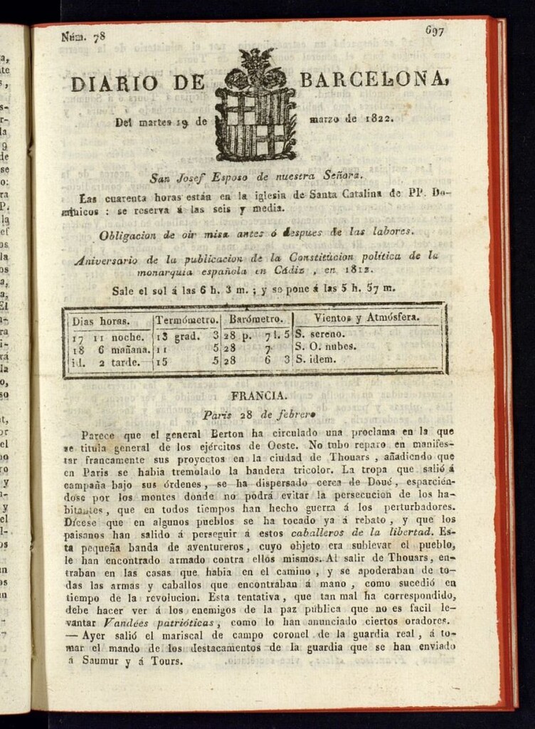 Miniatura de Diario de Barcelona del 19 de marzo de 1822