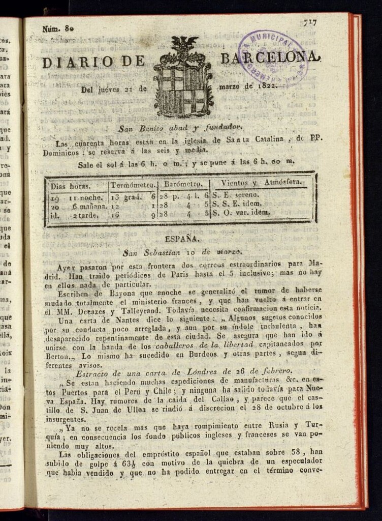 Miniatura de Diario de Barcelona del 21 de marzo de 1822
