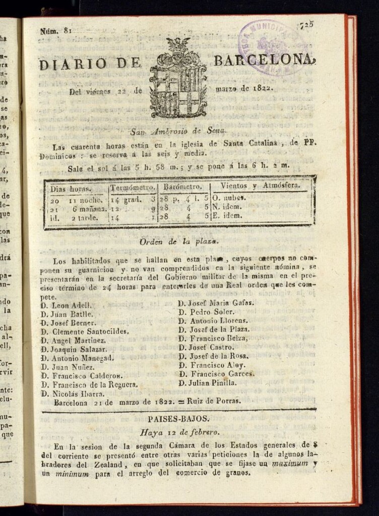 Miniatura de Diario de Barcelona del 22 de marzo de 1822