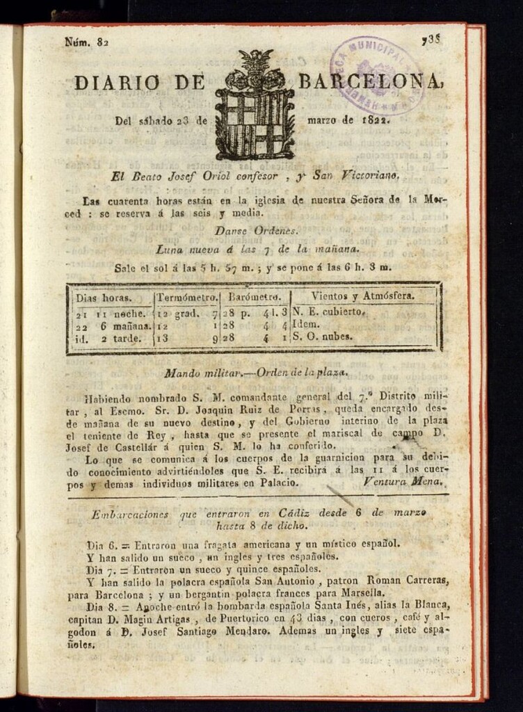 Miniatura de Diario de Barcelona del 23 de marzo de 1822