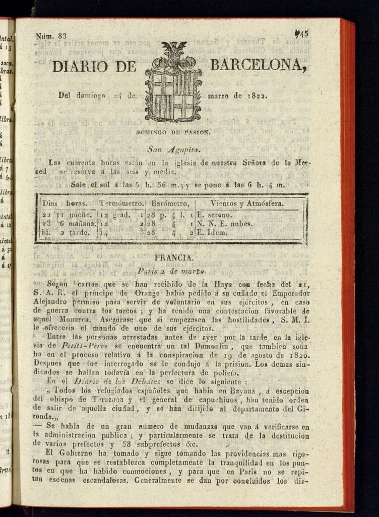 Miniatura de Diario de Barcelona del 24 de marzo de 1822
