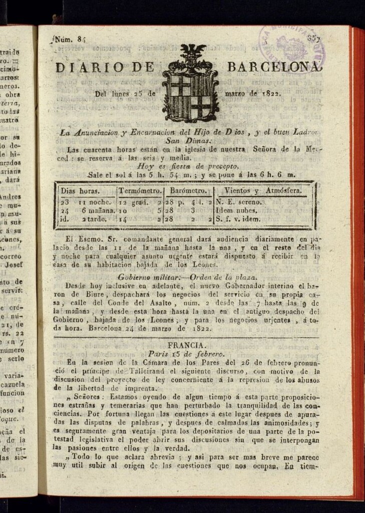 Miniatura de Diario de Barcelona del 25 de marzo de 1822
