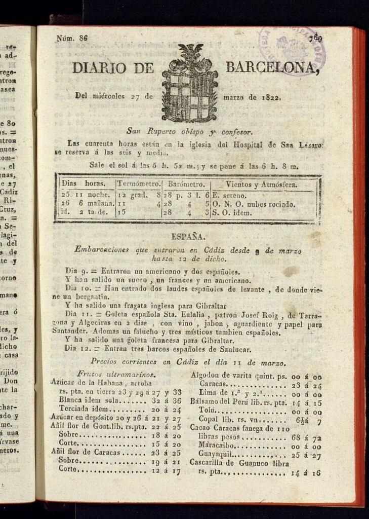 Miniatura de Diario de Barcelona del 27 de marzo de 1822